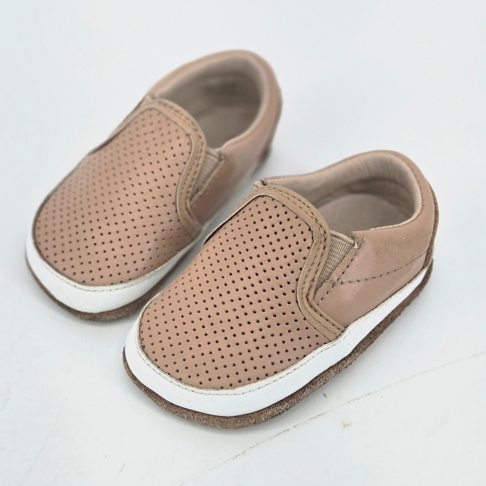 Little Love Bug Co Quinn Tan Perforated Leather Moccasin Slip On Shoes 4 Toddler